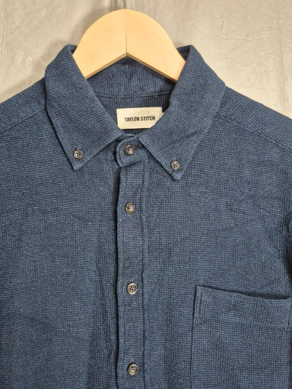 Taylor Stitch Jack Shirt Indigo Blue Waffle Mens 40 Medium Organic Cotton 0598